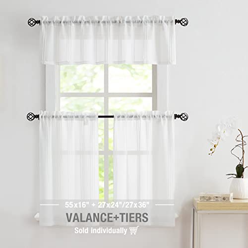 Xwincel Kitchen Window Stripe Linen Window Curtain, Straight Curtain Valance Vertical Sheer Energy Efficient Rod Pocket Curtain Valance For Small Window Cafe (55X16 Inch, White, 1 Drape) #TOP5