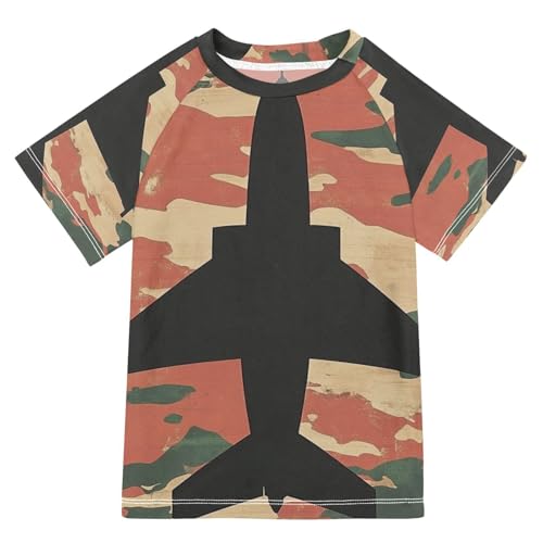 Jucciaco Boys Swimsuit Airplane Camo Fighter Retro Sunscreen Kids Sun Rashguard Short Sleeve T-Shirts Swimwear Sets UPF 50+