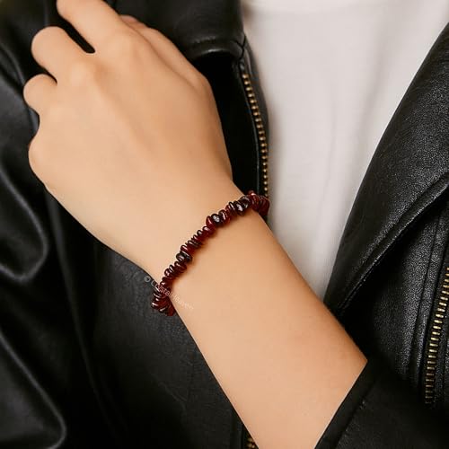 Image of Certified Garnet Bracelet for Women Men with Healing Crystal and Reiki Stone - Beautiful Gemstone Beaded Bracelet for Balance, Harmony & Positive Energy (Chips Stone Beads)