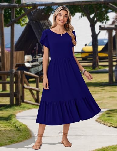 Image of Zeagoo Women Summer Midi A Line Dress Short Sleeve Casual Flowy Tiered Beach Long Sundress with Pockets 2026 Vacation Travel