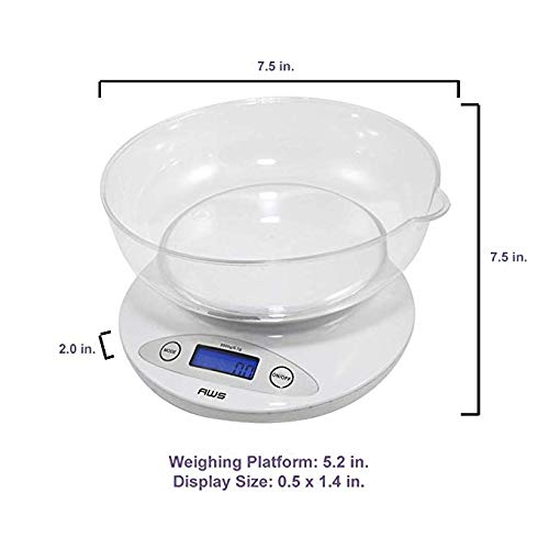 Báscula digital de precisión para alimentos de cocina con cuenco extraíble, 2K-Bowl-WT, 70.55 oz x 0.1 G, (blanco) 2