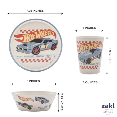 Image of Zak Designs Mattel Hot Wheels Kids Dinnerware Plate Bowl & Tumbler, 3-Piece