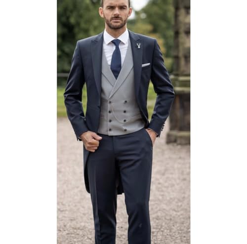 Men's Wedding Dress Suit Set Morning Suits Grooms Slim Fit Wedding Tuxedos Tailcoat Vest Pants2