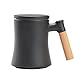 Ceramika Kubek Herbaty Z Infuzorem I Pokrywką, Drewniany Uchwyt, 13 Uncji, Geometryczna Kubek Herbaty, Miłośnik Herbaty, Prezent, Dom, Biuro (Color : Black)