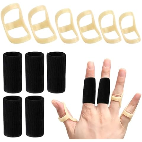 SAREAL 11Pcs Oval Finger Splints & Sleeves Kit, 6 Pcs Graduated Oval Trigger Finger Splints and 5Pcs Finger Sleeves for Trigger, Mallet, Arthritis, and Straightening -Size 5,6,7,8,9,10 Cover