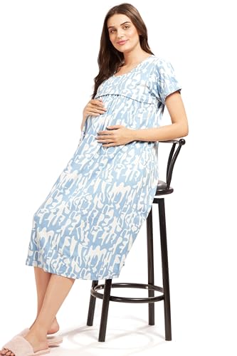 Image of AV2 Women Cotton Printed Maternity Nursing & Feeding Relaxed Fit Nighty -3148