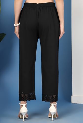 Image of Pistaa's Women's Pure Cotton Regular Hem Design Solid Palazzos