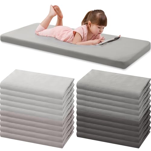 Image of VitalCozy 20 Pack Baby Crib Sheets for Boys and Girls, Fitted Cotton Daycare Crib Sheets, Breathable Microfiber Toddler Bed Mat Sheet for Standard Mattress Daycare Nap Mat, 24 x 48 Inch(Grey)