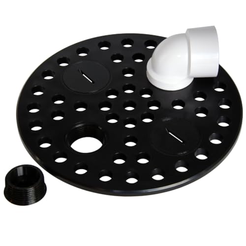 6.5 Inch Plastic Floor Drain Cover Black - Round Floor Drain Strainer with 4 Threaded Drain Ports Basement & Garage Drain Grate Kit