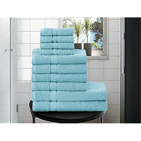 10x 100% Cotton Towel Bale Set Hotel Quality Soft & Super Absorbent Face | Hand | Bath Towel Sets (Sky Blue) Cover
