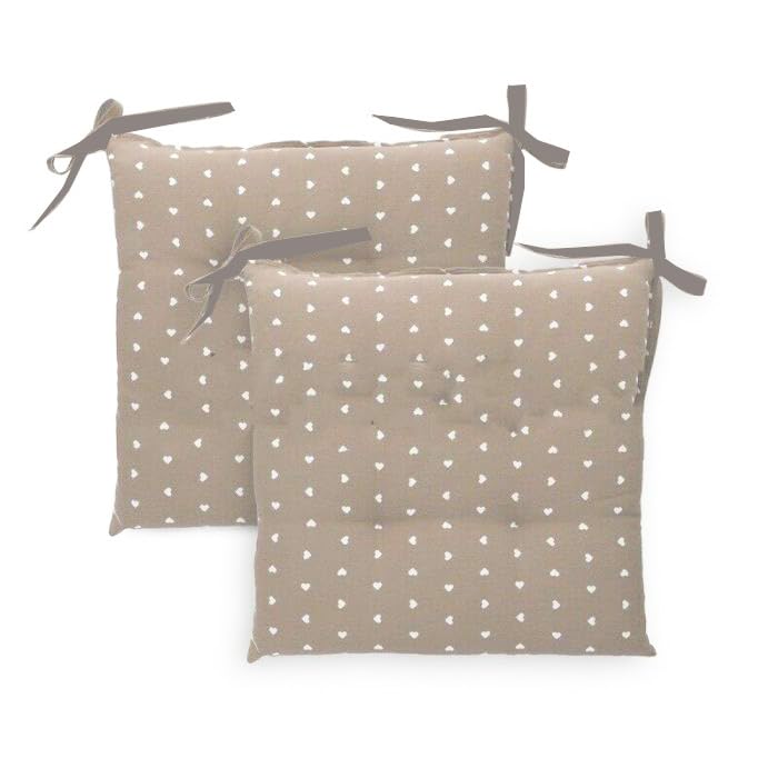 Russo Tessuti Coprisedia Cucina 6 Cuscini Imbottiti Cuori Pois Beige