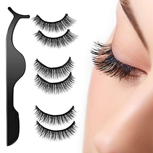 False Eyelashes,Self Adhesive Eyelashes,Wispy Soft Fluffy Reusable Natural Eyelashes,Easy to Wear No Glue