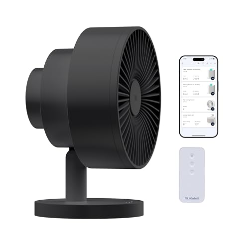 Windmill Smart Fan – Ultra-Quiet 2-in-1 Air Circulator with Remote – 5-Speed Compact Cooling Fan – Whisper-Quiet - App Compatible – Black