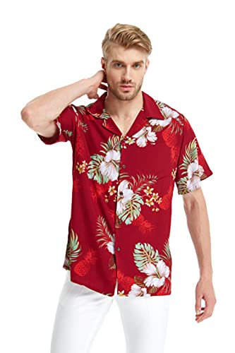 Image of Matchable Family Hawaiian Luau Men Women Girl Boy Clothes in Pineapple Garden Burgundy