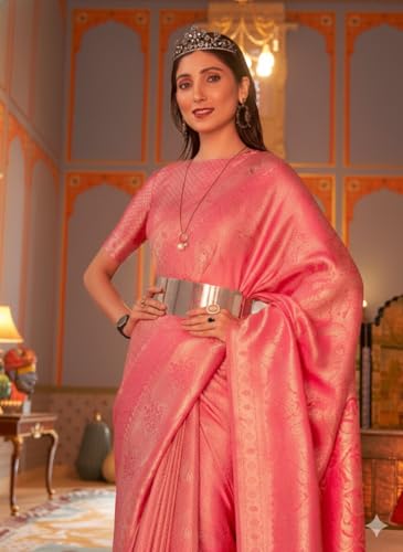 Image of SWORNOF Women's Banarasi silk Saree With Unstitched Blouse Piece