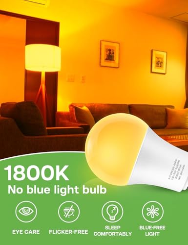 Image of Amber Light Bulbs for Sleep 2 Pack:9W 1800K, 60W Equivalent, E26