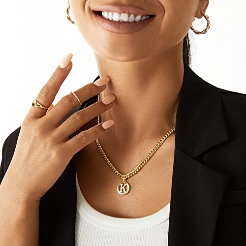 KissYan Gold Initial Necklace,14K Gold Plated Round Letter Pendant Hollow Capital Monogram 5mm Cuban Chain Necklace Alhpabets from A-Z Dainty Jewelry for Women Men(Gold K) - Image 2