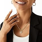 KissYan Gold Initial Necklace,14K Gold Plated Round Letter Pendant Hollow Capital Monogram 5mm Cuban Chain Necklace Alhpabets from A-Z Dainty Jewelry for Women Men - Image 2