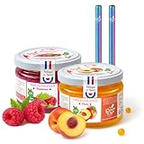Bubble Tea Maison – Duo Perles Fruitées Pêche & Framboise – Made in France – Vegan – Sans Colorant – 2 Pailles Réutilisables Rainbow - 12 boissons