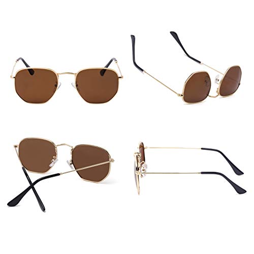Image of Hipster Hexagonal Polarized Sunglasses Men Women Geometric Square Small Vintage Metal Frame Retro Shade Glasses