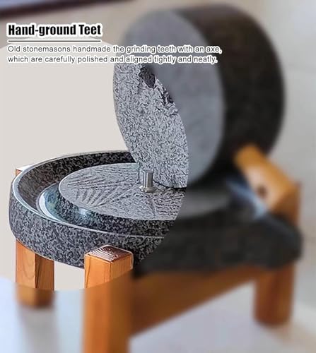 Steinmühle aus Naturgranit – Handmühle für Weizen, Muskatnuss und Bohnen – multifunktionale Nass- und Trockenmühle – Klassische Getreidemühle aus Holz für Küche und Kochen.