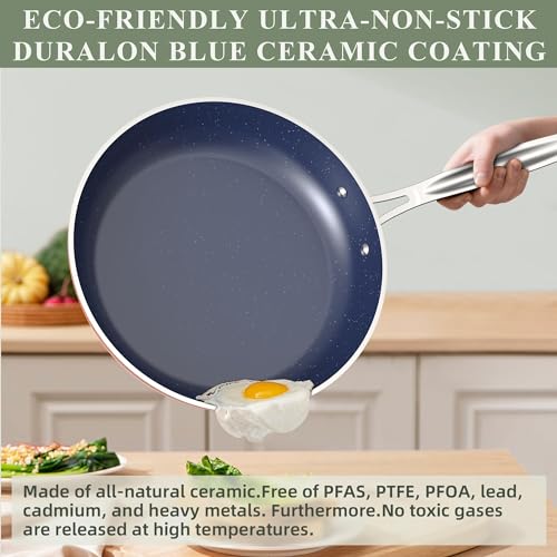 Nuwave Healthy Duralon Blue Ceramic Nonstick Cookware Set, Diamond Infused Scratch-Resistant, PFAS Free, Dishwasher & Oven Safe, Induction Ready & Evenly Heats,Tempered Glass Lids & Stay-Cool Handles by Nuwave - Image 6