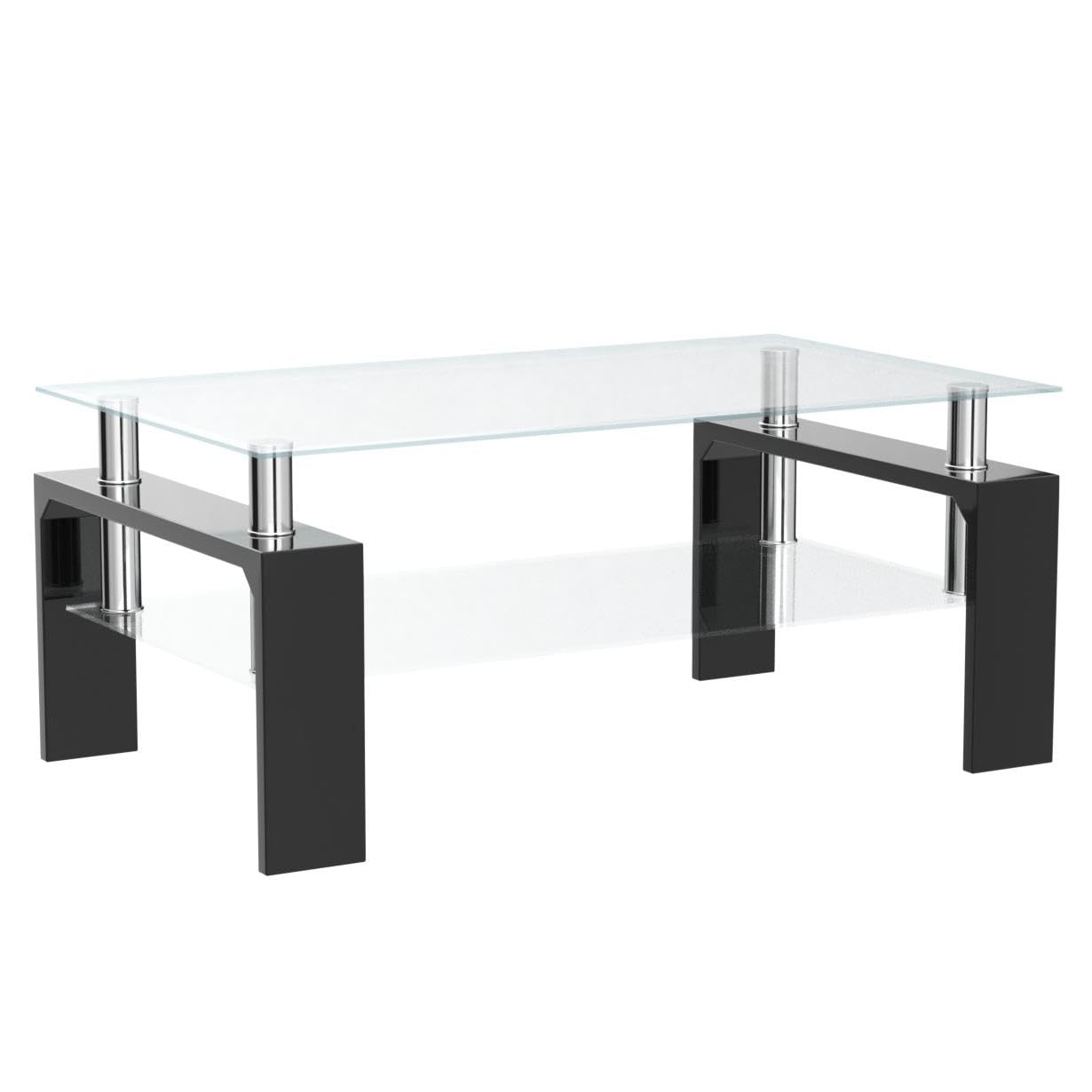 TUKAILAI Couchtisch Glas Modern Rechteckiger Wohnzimmertisch Couchtisch mit unterer Ablage, Beistelltisch Glastisch für Wohnzimmer, Gäste, Empfang, Zimmertisch, Schwarz,100x60x45 cm