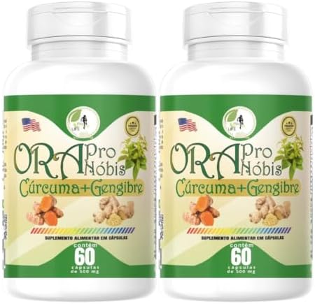 KIT C/2 Ora Pro Nobis Cúrcuma + Gengibre, 60 Cápsulas, 500mg, Sup...