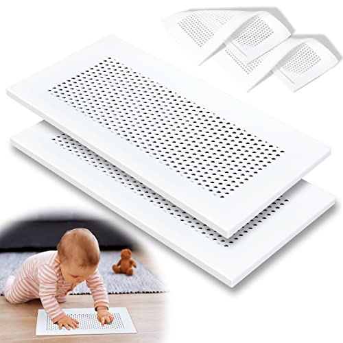 Image of Orzbow Baby Proofing Soft Silicone Vent Cover for Home Wall/Ceiling/Floor Register of Width 5.3" to 5.9", Length 11.3" to 11.9", Child Proof Floor Air Vent Deflector Cover, Easy Install, White, 2 Pack