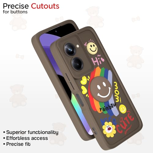 Image of Pikkme Back Cover for Realme 10 Pro 5G | Soft Silicone| Cute Rainbow Smile & 3D Cartoon Flower Design | Shockproof Raised Camera Protection Bumper Case (Brown)