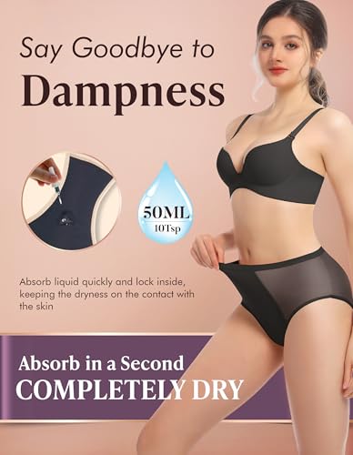 Image of AIRCUTE Washable Women Urine Incontinence Underwear Leak Proof Panties for Postpartum Bladder Leak with 50 ml Absorbency 3 Pack (1 Black-2 Beige, 3XL)
