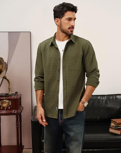 PJ PAUL JONES Men's Casual Button Down Shirts Long Sleeve Textured Wrinkle Free Untucked Shirt with Pocket4