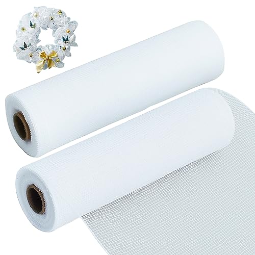 TONIFUL 2 Rolls 10 Inch White Decorative Mesh Ribbbon Rolls Fabric Mesh for Mesh Wreath Supplies Front Door Wreath Crafts Tree Decor Christmas NewYears Halloween Decoration (10 yds/roll)