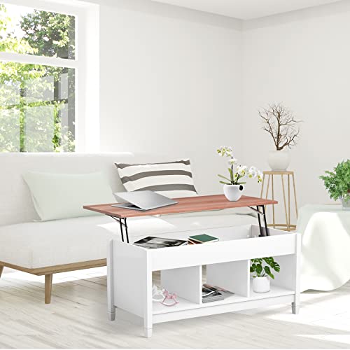 Costway Lift Top Coffee Table, With Hidden Storage Compartment & 3 Open Shelves, Rectangular Cocktail Tea Table With Solid Wood Legs For Living Room Reception Room (White) #TOP1