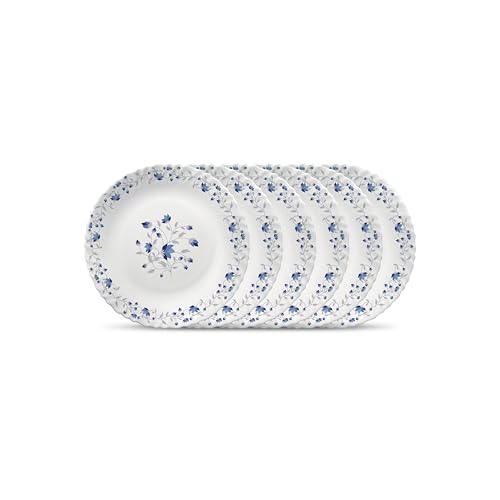 Image of La Opala Diva Classique Collection Opal Glass Crockery | Quarter Plate Set of 6 | Blue Mystique Design | for Snacking & Gifting | Microwave Safe | 100% Vegetarian | Extra Strong | Light & White