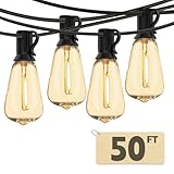 GOHDLAMP 屋外用ストリングライト ST38 50フィート - LED電球 25+2 温白色 2700K 防水 飛散防止 パティオ ガーデン 裏庭 ポーチ パーティー クリスマス ヴィンテージ 屋外吊り下げ