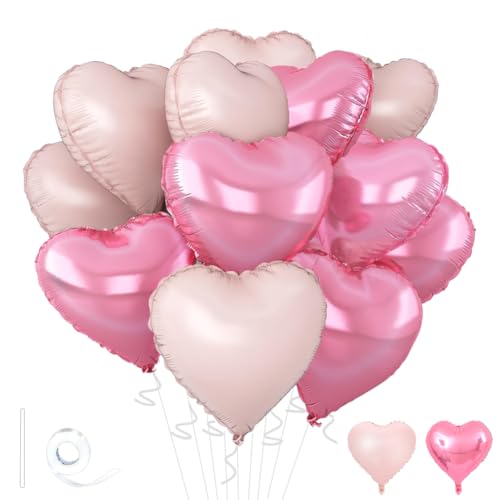 Image of Pink Heart Balloons,18inch Bright Pink Heart Shaped Foil Balloons & Baby Pink Helium Mylar Balloon for Anniversary Wedding Engagement Birthday Party Baby Shower Decorations(12Pcs)