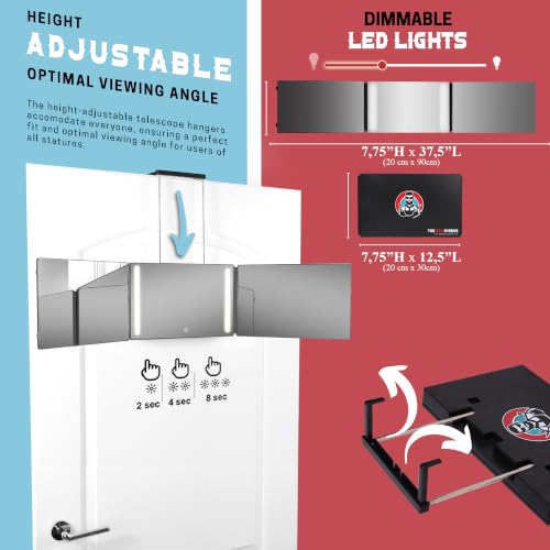Image of 360 Mirror LED Lights Barber 3 Way Hanging Mirror Self Hair Cutting System