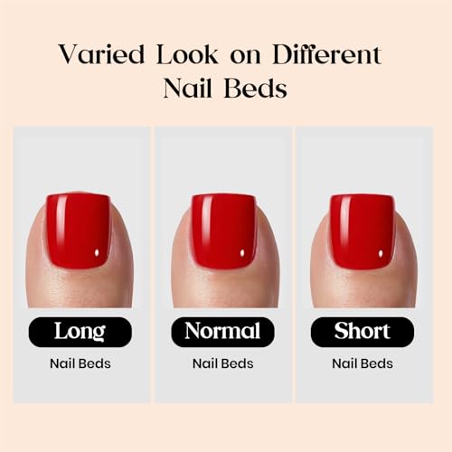 Image of Beetles X Press Red Toenails - Cherry Rouge | Red Short Square Press On Toe Nails | 150 Pcs 15 Sizes Natural Salon Quality Gel Nail Tips For Women