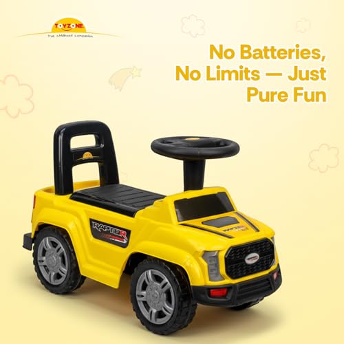 Image of Toy Zone Raptor Baby Ride On Car for Kids, Toddlers Push Ride Baby Kids Car with Backrest, Push Ride On Toy Jeep with Music & LED Light, Under Seat Storage, 2 to 5 Years (Yellow)