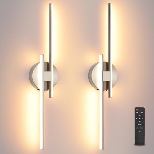 Image of Battery Operated Wall Sconce Set of 2, Brushed Nickel 23.6 inch 3000K-6500K Dimmable Wall Sconces with Remote Control, Wireless Wall Light Rechargeable for Bedroom Hallway Living Room Background