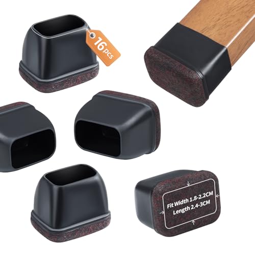 ZDDLOINP 16 Piezas Protector Patas Sillas, Tacos Sillas Patas Cuadradas, Negro Silicona Protector Patas Sillas con Fieltro Envuelto para Suelos De Madera Sin Ruido Sin Arañazos
