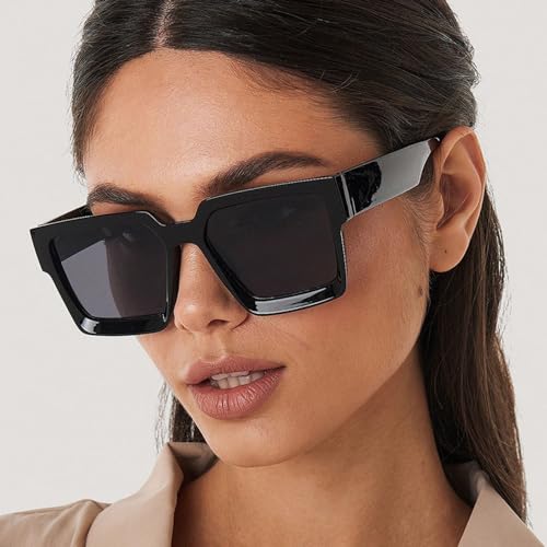 Thick Square Frame Sunglasses for Women Men Retro Chunky Rectangle Sun Glasses Fashion Black Shades3