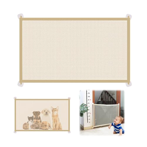 Cancello Cani, Barriera per Cani Cancelletto per Scale per Bambini Senza Trapano per Animali Domestici, Cani e Gatti con 4 Ganci Adesivi, 110 X 72 cm, Beige