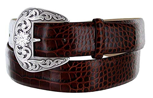 S5359K_Western Alligator Embossed Genuine Full-Grain Cowhide Leather Belt, 1-1/2