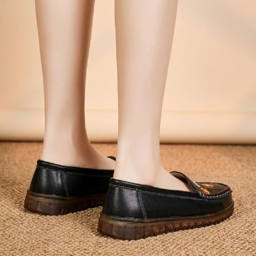 Image of Women's Genuine Leather Platform Loafers Classic Casual Comfort Slip-On Shoes Soft Sole Dress Shoes