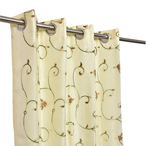 Image of Polyester Floral Embroidery Door Curtains for Living Room /Bedroom (9 Feet, Sky Embroidery + White Blackout) Set of 2 Pieces