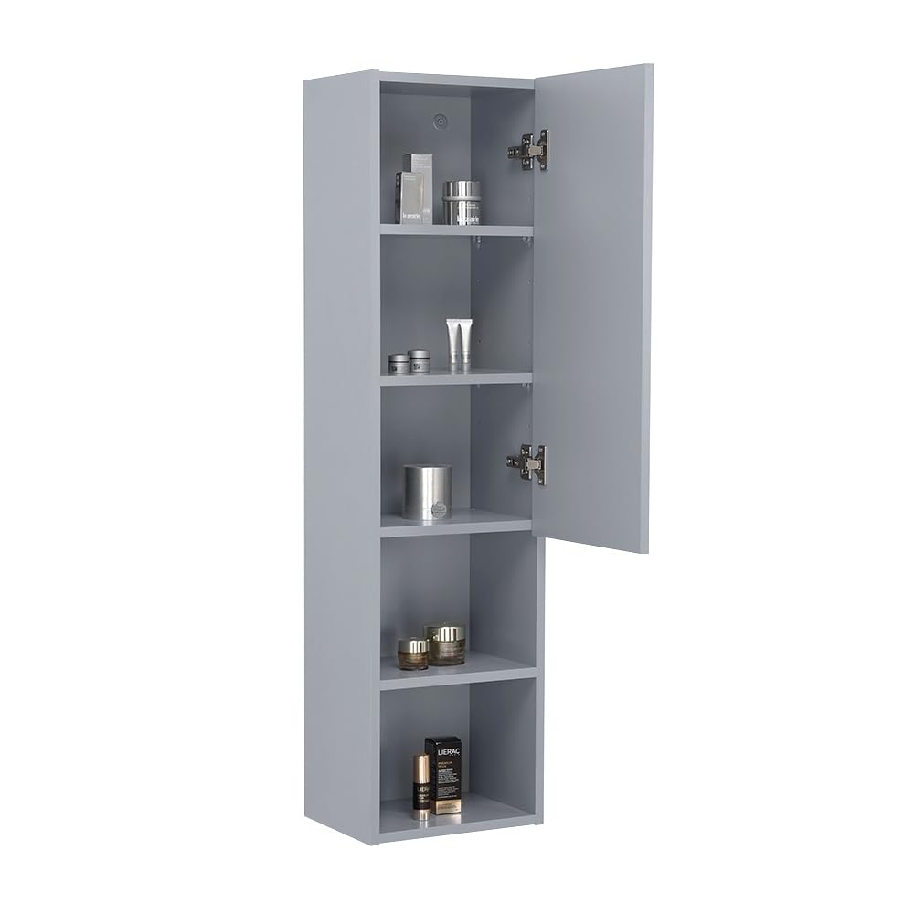 Colonna Bagno Sospesa 115 Cm Azzurro Polvere – Mobile Pensile Con Anta Soft-Close, Vani A Giorno E ripiani Interni – Linea Nuvola