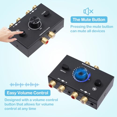 Selector de audio L/R analógico bidireccional sin pérdida de señal con entrada de 3.5 mm 4
