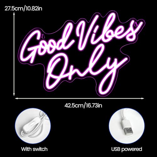 Good Vibes Only Neon Sign, Good Vibes Neon Signs for Wall Decor, Beautiful Pink Neon Light Sign for Girls Bedroom Decoration, Party, Birthday, Wedding, Salon Shopping Mall Home Wall Decor - Image 4